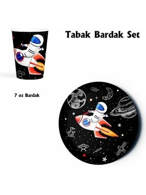 Patladı Gitti Uzay Temalı Doğum Günü Konsepti Tabak Bardak Set 8'li
