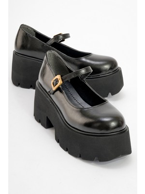 Luvi Linley Siyah Cilt Kadın Kalın Tabanlı Günlük Ayakkabı