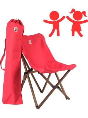 Bag The Joy Kids Ahşap Katlanır Kamp Sandalyesi | Bahçe, Piknik, Balkon | Çantalı - Antrasit -Kırmızı