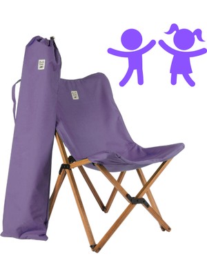Bag The Joy Kids Ahşap Katlanır Kamp Sandalyesi |Bahçe, Piknik, Balkon |Çantalı - Mor