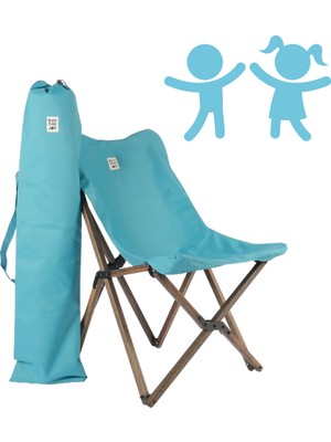 Bag The Joy Kids Ahşap Katlanır Kamp Sandalyesi | Bahçe, Piknik, Balkon |Çantalı - Antrasit -Turkuaz