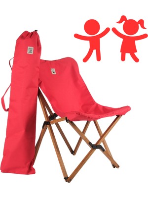 Bag The Joy Kids Ahşap Katlanır Kamp Sandalyesi | Bahçe, Piknik, Balkon | Çantalı - Kırmızı