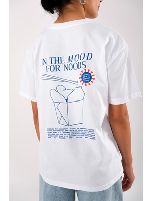 Coredra In The Mood For The Noods Relaxed Fit Kadın T-Shirt Beyaz