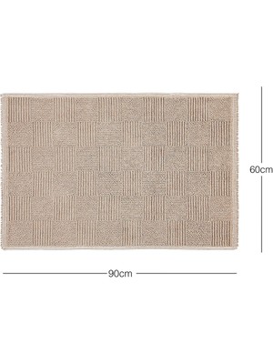 Ocean Home Textile Yıkanabilir Pamuklu Bej Renk Dama Desen Banyo Paspası 60 X 90 Cm