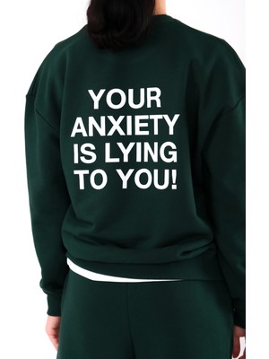 Anxiety Relaxed Fit Sweatshirt Kadın - Yeşil