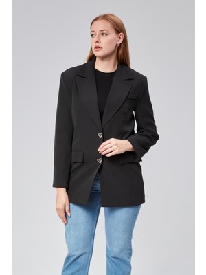 Bolivente Kadın Regular Düğme Detaylı Astarlı Blazer Ceket