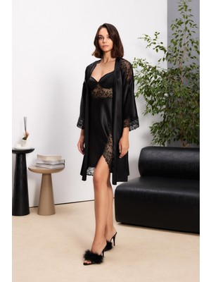 Pierre Cardin  Saten Gecelik Sabahlık Pijama Takım Şort Takım 6'lı Gelin Çeyiz Seti - 6000