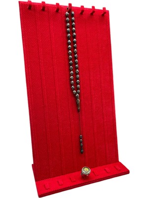 Megass Dekor Yerli Üretim Keten Kumaş Kırmızı Renk 45/25 cm Ayaklı Tırnaklı Tesbih Yüzük Kombin Sergileme Standı