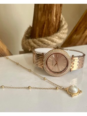 Ferrucci Rosegold Çelik Büyük Kasalı Kadın Kol SAATI+%100 Çelik Kolye Hediye Set