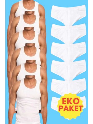 Tezzgelsin Erkek Pamuklu 6 Atlet 6 Slip Külot Set