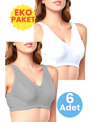 Tezzgelsin Kadın Pamuklu Penye Yarım Atlet Sütyen 3 Beyaz 3 Gri