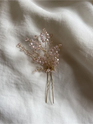Pearly Handmade Toz Pembe Kristal Topuz Tokası