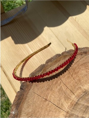 Pearly Handmade Kırmızı Kristal Gold Taç