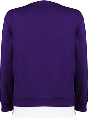 FRM Kadın Büyük Beden Oversize Bisiklet Yaka Düşük Kol Alttan T-Shirt Çıkma Görünüm Ince Örme Sweatshirt