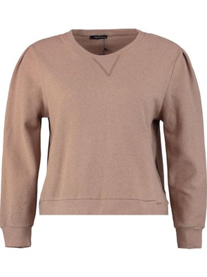 FRM Kadın Büyük Beden Moda Şık Regular Bisiklet Yaka Balon Kol Regular Selanik Ince Örme Sweatshirt