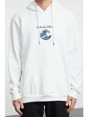 FRM Kadın Moda Şık Bol Kapüşonlu Standart Kol Regular Hokusai Lisans Unıex Normal Kesim Sweatshirt