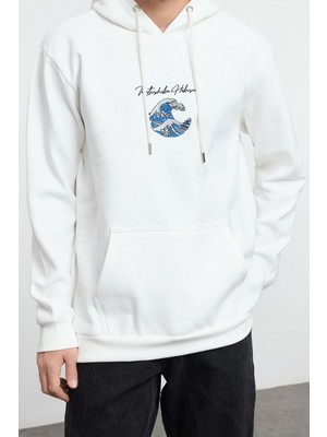 FRM Kadın Moda Şık Bol Kapüşonlu Standart Kol Regular Hokusai Lisans Unıex Normal Kesim Sweatshirt