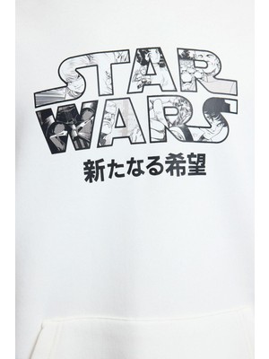 Kadın Moda Şık Bol Kapüşonlu Standart Kol Standart Normal Kesim Star Wars Lisanslı Sweatshirt