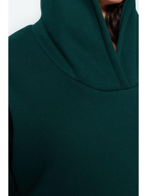 FRM Kadın Büyük Beden Moda Şık Oversize Kapüşonlu Düşük Kol Regular Kalın Içi Polarlı Örme Sweatshirt