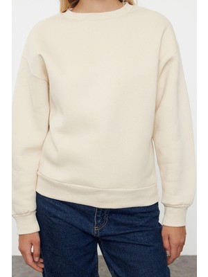 FRM Kadın Regular Bisiklet Yaka Düşük Kol Regular Kalın Içi Polarlı Normal Kalıp Basic Örme Sweatshirt
