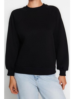 FRM Kadın Moda Şık Oversize Bisiklet Yaka Düşük Kol Uzun Rahat Kalıp Basic Reglan Kol Örme Sweatshirt