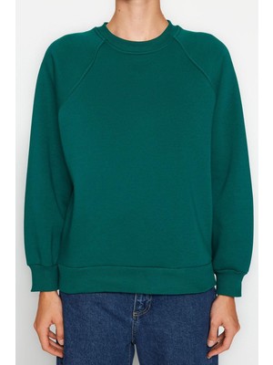 FRM Kadın Moda Şık Oversize Bisiklet Yaka Düşük Kol Uzun Rahat Kalıp Basic Reglan Kol Örme Sweatshirt