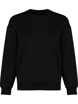 FRM Kadın Regular Bisiklet Yaka Düşük Kol Regular Kalın Içi Polarlı Normal Kalıp Basic Örme Sweatshirt