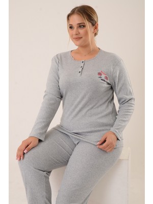 Pinkmark Kadın Düğmeli Nakış Detaylı Büyük Beden Pijama Takımı PMTK25340