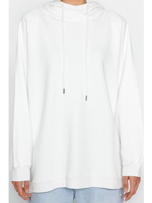 FRM Kadın Moda Şık Bol Kapüşonlu Düşük Kol Uzun Şardonlu Örme Sweatshirt