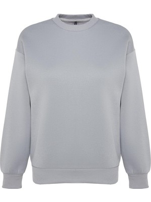 FRM Kadın Regular Bisiklet Yaka Düşük Kol Regular Kalın Içi Polarlı Normal Kalıp Basic Örme Sweatshirt