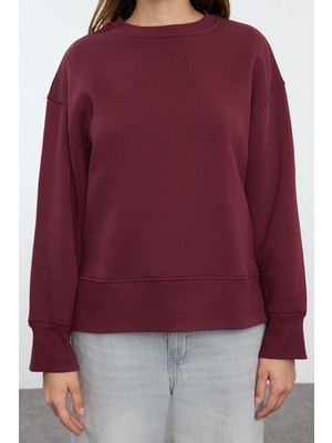 FRM Kadın Regular Bisiklet Yaka Düşük Kol Regular Kalın Içi Polarlı Normal Kalıp Basic Örme Sweatshirt