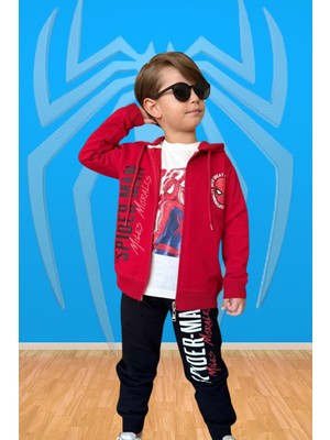 Erkek Çocuk Marvel Spider-Man 3 Lü Kapşonlu Set Örümcek Adam Eşofman Takımı - 2 Iplik Likralı Kumaş