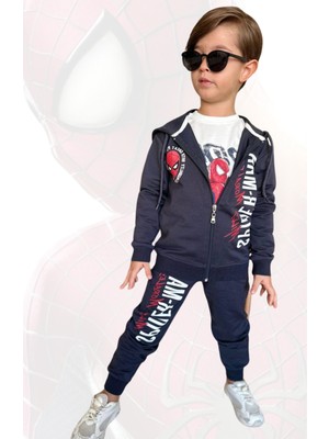 Erkek Çocuk Marvel Spider-Man 3 Lü Kapşonlu Set Örümcek Adam Eşofman Takımı - 2 Iplik Likralı Kumaş