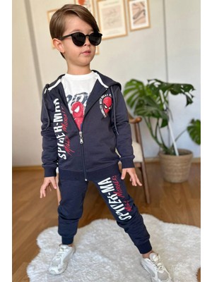 Erkek Çocuk Marvel Spider-Man 3 Lü Kapşonlu Set Örümcek Adam Eşofman Takımı - 2 Iplik Likralı Kumaş