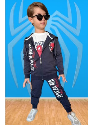 Erkek Çocuk Marvel Spider-Man 3 Lü Kapşonlu Set Örümcek Adam Eşofman Takımı - 2 Iplik Likralı Kumaş