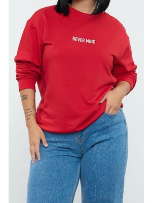 Ersefa Büyük Beden Regular Bisiklet Yaka Standart Kol Uzun Baskı Detaylı Normal Fit Örme Sweatshirt