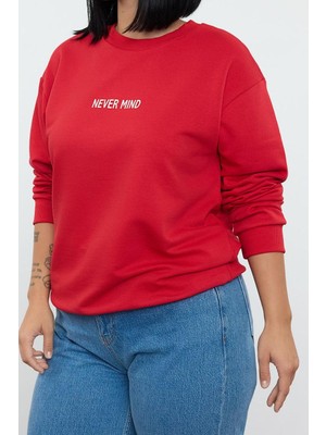 Ersefa Büyük Beden Regular Bisiklet Yaka Standart Kol Uzun Baskı Detaylı Normal Fit Örme Sweatshirt