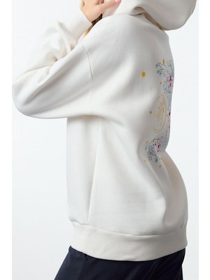 Ersefa Tarz Bol Kapüşonlu Düşük Kol Uzun Kalın Içi Polarlı Baskılı Geniş Kalıp Örme Sweatshirt