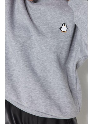 Ersefa Bisiklet Yaka Standart Kol Animal Nakışlı Normal Kalıp Kalın Içi Polarlı Örme Sweatshirt