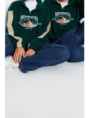 Ersefa Unisex Tarz Oversize Dik Yaka Standart Kol Standart Geniş Kesim Fermuarlı Polar Sweatshirt