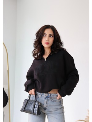 Fermuar Detaylı Modern Kadın Sweatshirt