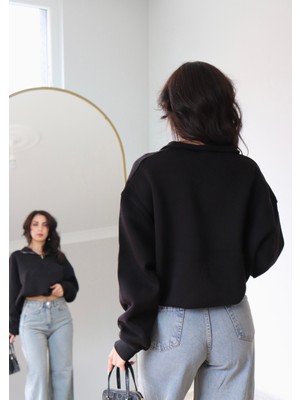 Fermuar Detaylı Modern Kadın Sweatshirt