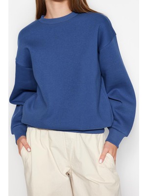 Regular Bisiklet Yaka Düşük Kol Regular Kalın Içi Polarlı Normal Kalıp Basic Örme Sweatshirt