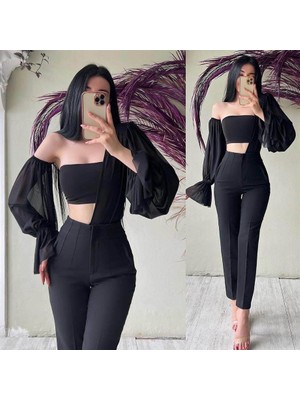 Önü Flatolu Kumaş Pantolon Siyah