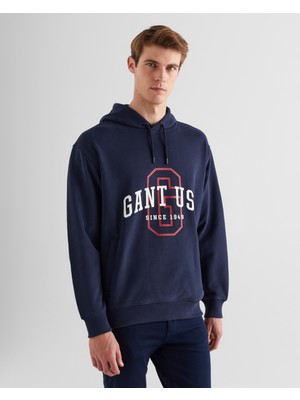 Gant Erkek Lacivert Relaxed Fit Kapüşonlu Logolu Sweatshirt 2524338T.410