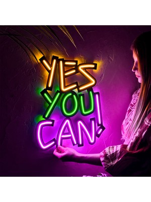 Yes You Can Neon LED Duvar Dekoru - Modern ve Şık Metal Üzerine Neon Duvar Dekoru | 39,6 cm x 44,6 cm