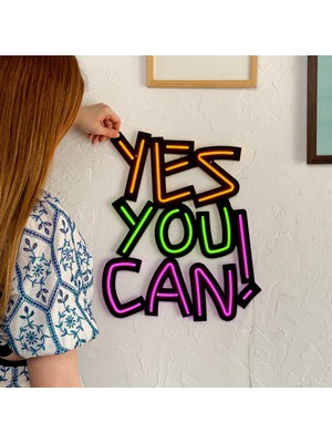 Yes You Can Neon LED Duvar Dekoru - Modern ve Şık Metal Üzerine Neon Duvar Dekoru | 39,6 cm x 44,6 cm