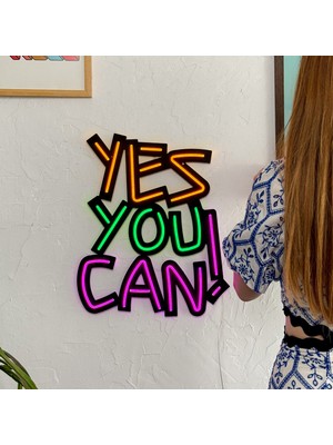 Yes You Can Neon LED Duvar Dekoru - Modern ve Şık Metal Üzerine Neon Duvar Dekoru | 39,6 cm x 44,6 cm