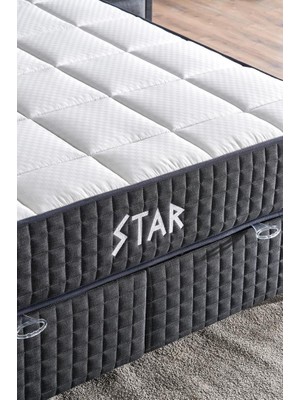 Niron Yatak Star Yatak Seti 100 x 200 cm Tek Kişilik Yaylı Sert Ortopedik Yatak Antrasit Lüks Baza Başlık Takımı