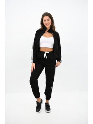 Koza Butik Kadın Fermuarlı Çizgi Detaylı Eşofman Takımı 4201-25